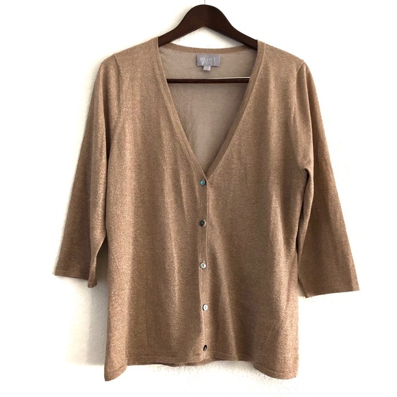 Pure Collection Tan Gold Shimmer Lurex Cardigan - Picture 2 of 8
